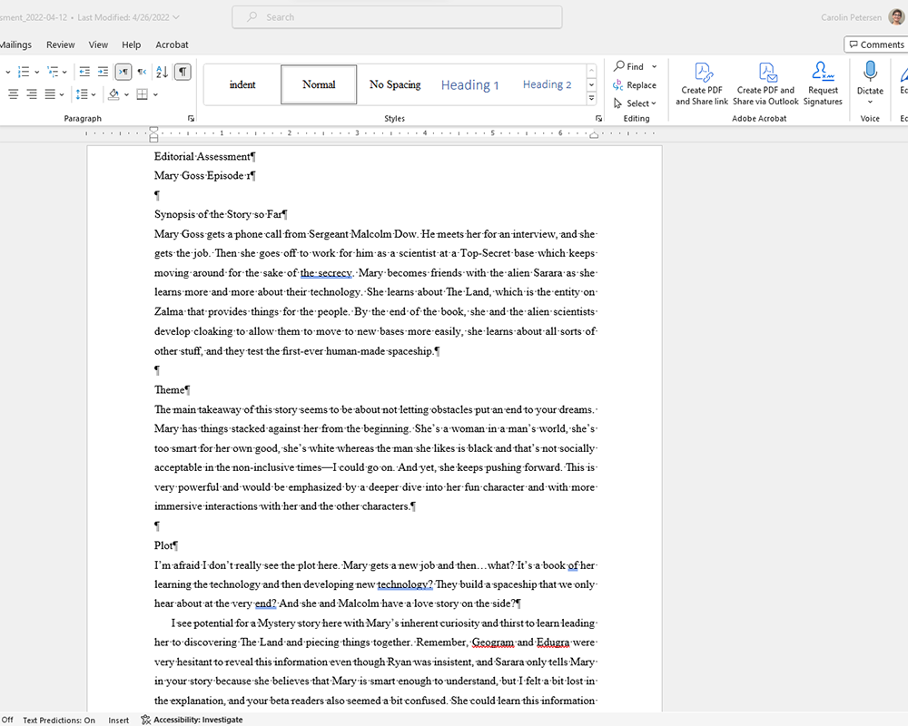 Editorial assessment report example 1