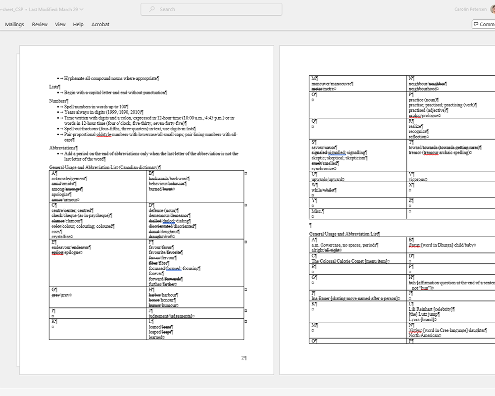 Line editing style sheet example
