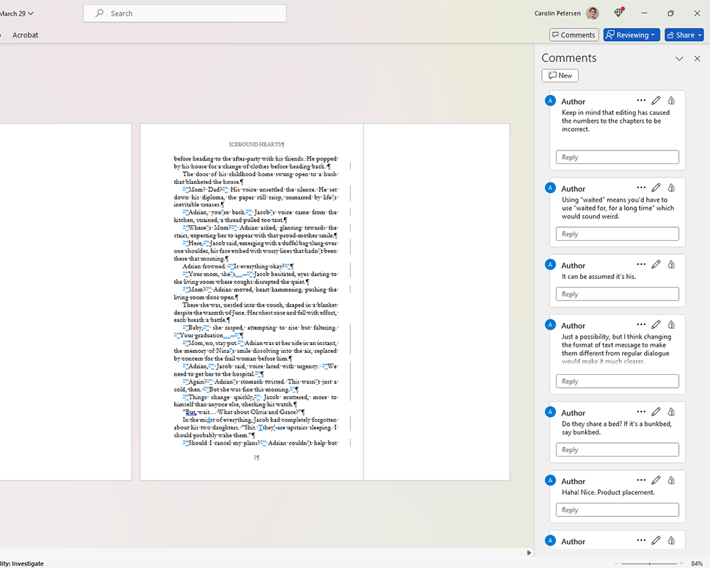 Copyediting in-text comments example