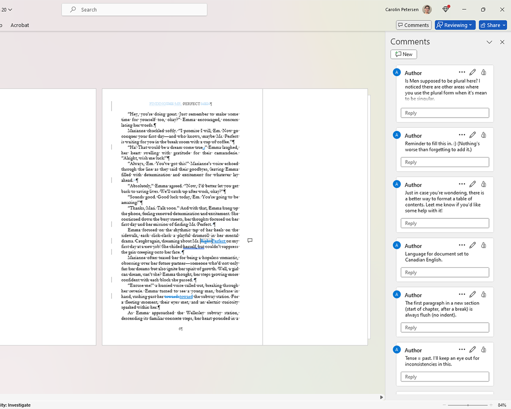 Line Editing & Copyediting - in-text comments