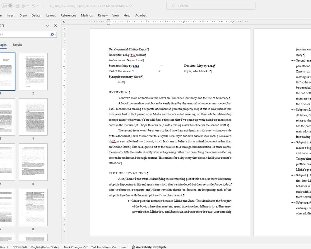 Developmental editing report example