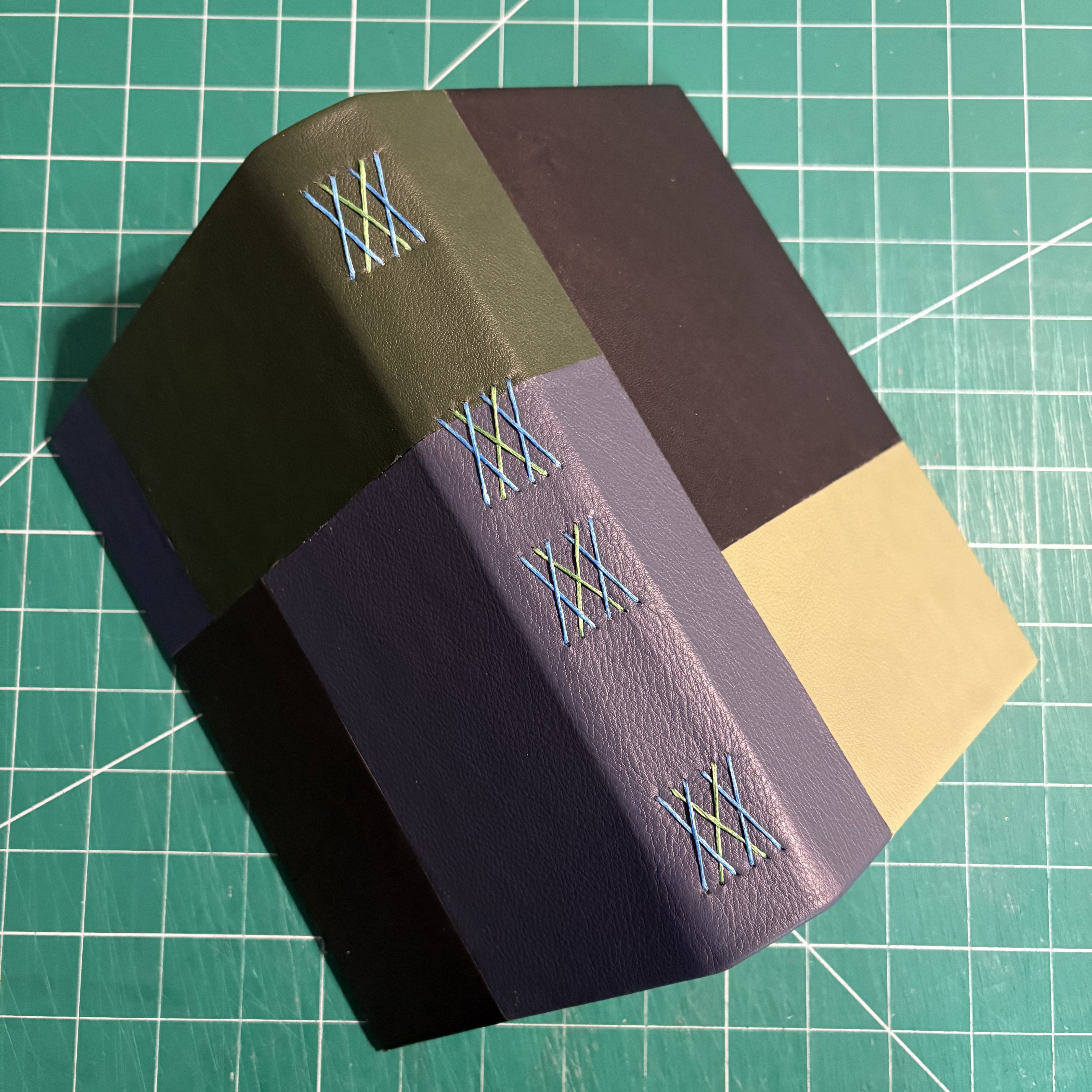 Cross-stitch Blue-Green Leather Food Review Journal - button