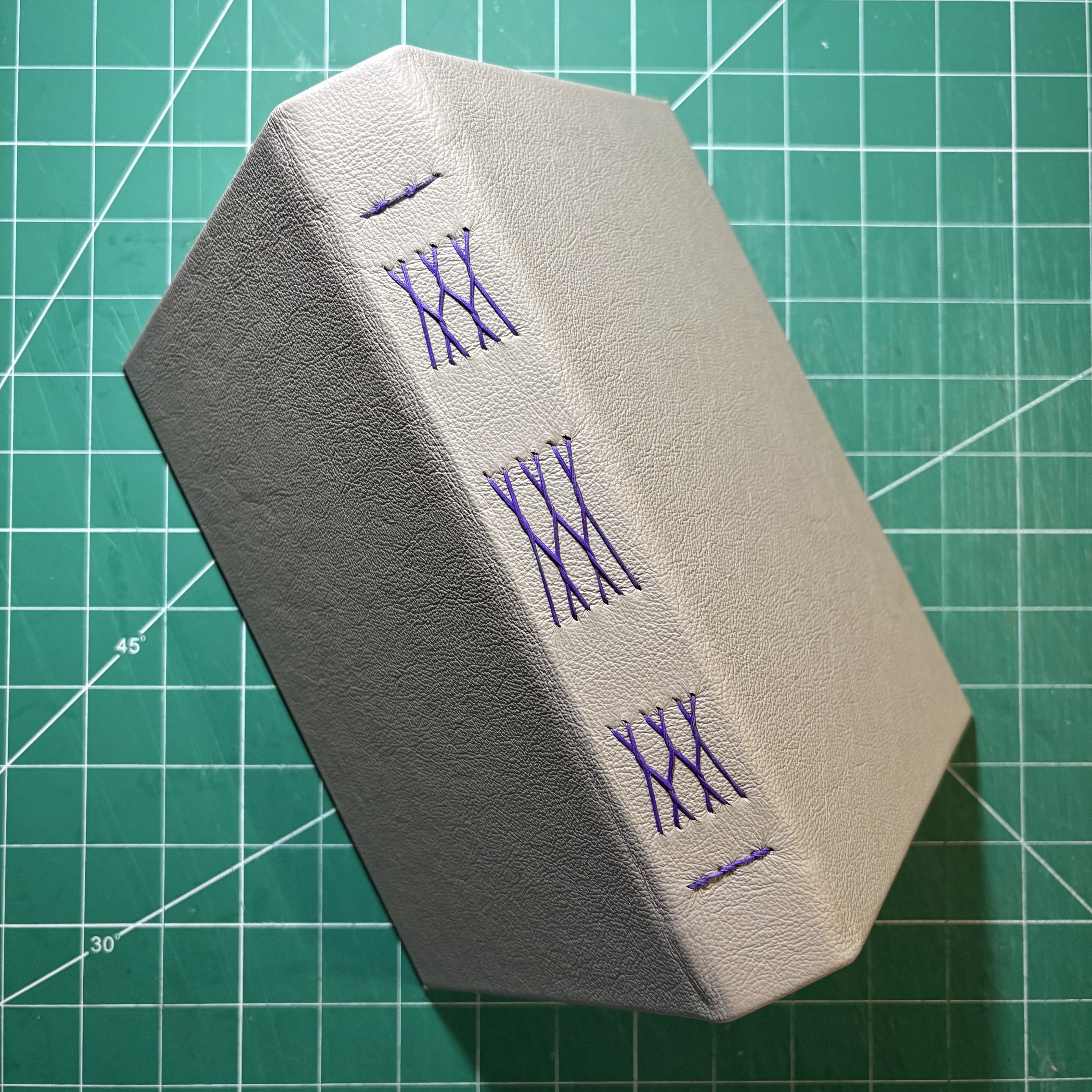 French Link Grey Leather Food Review Journal - button