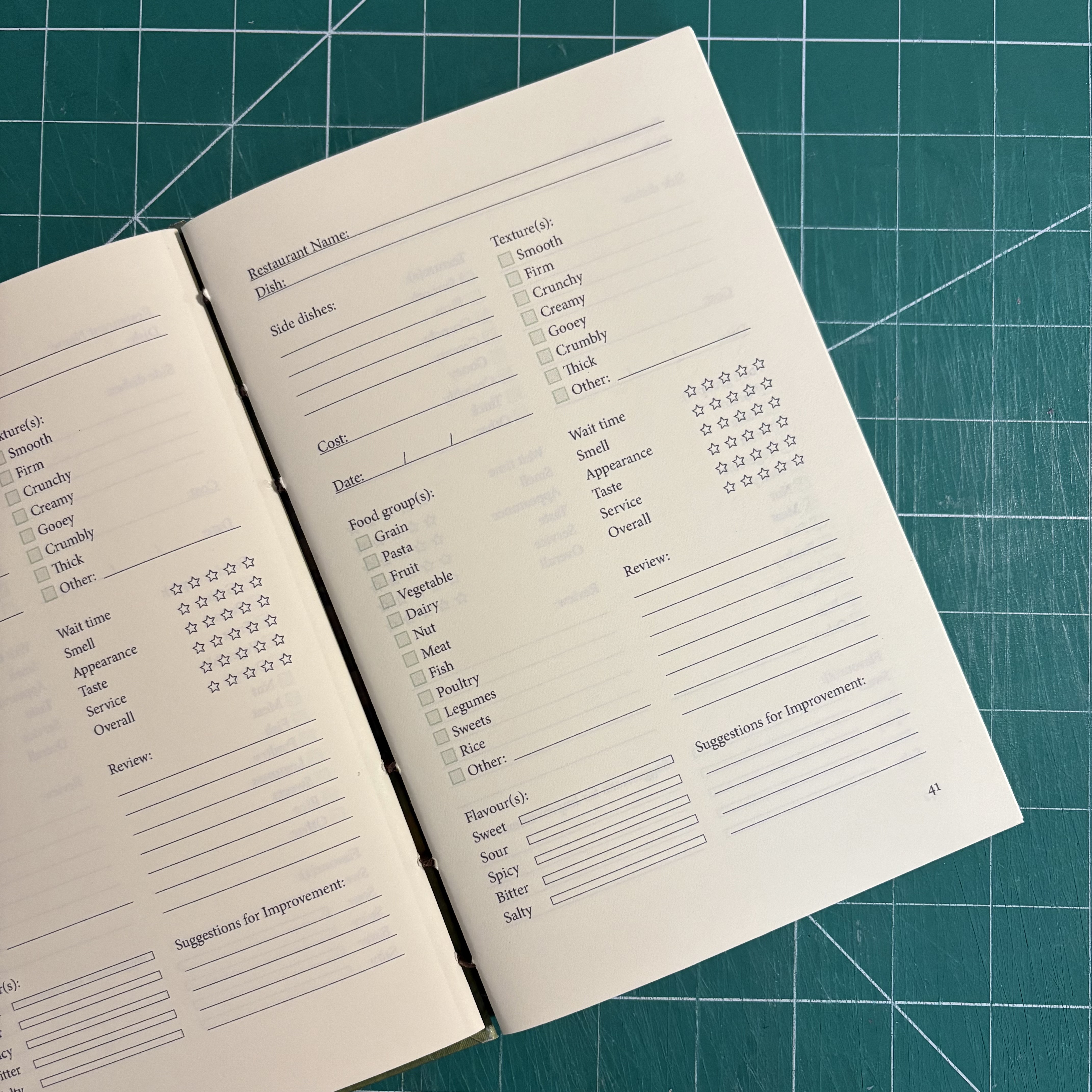 Coptic Stitch Horse Food Review Journal - open