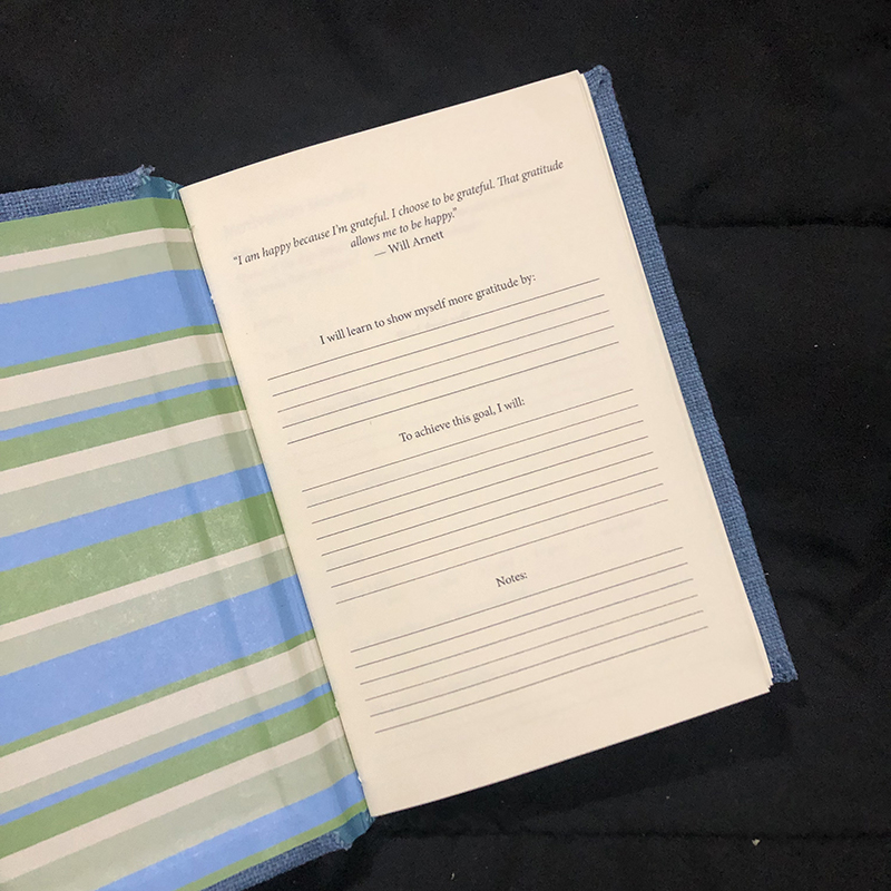 Cross-stitch Blue Linen Gratitude Journal - open