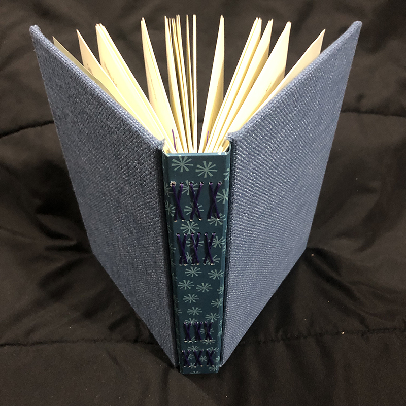 Cross-stitch Blue Linen Gratitude Journal - button