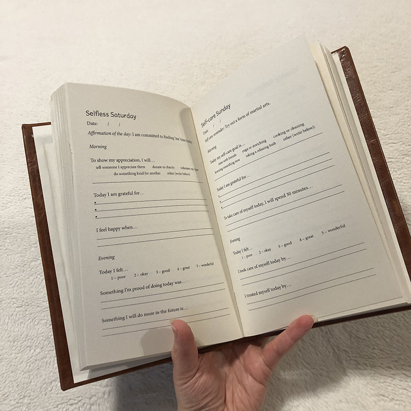 Casebound Brown Leather Gratitude Journal - open