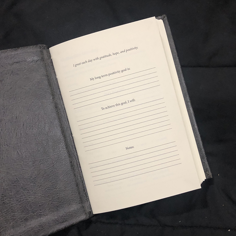 Cross-stitch Charcoal Leather Positivity Journal - open