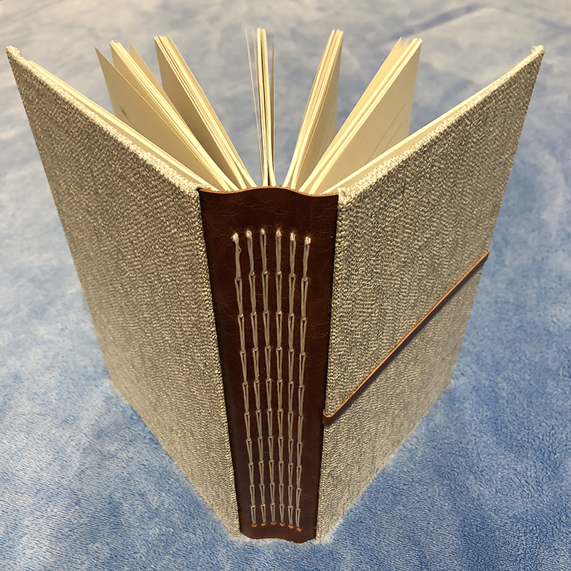 Chainstitch Brown Leather Reading Journal - spine