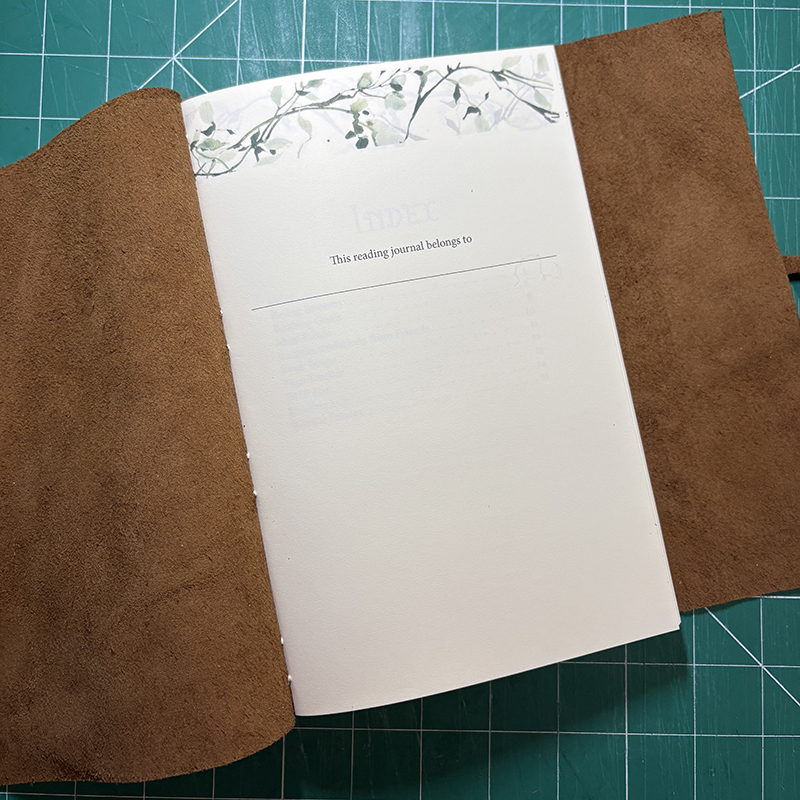 Longstitch Brown Leather Button Reading Journal - open