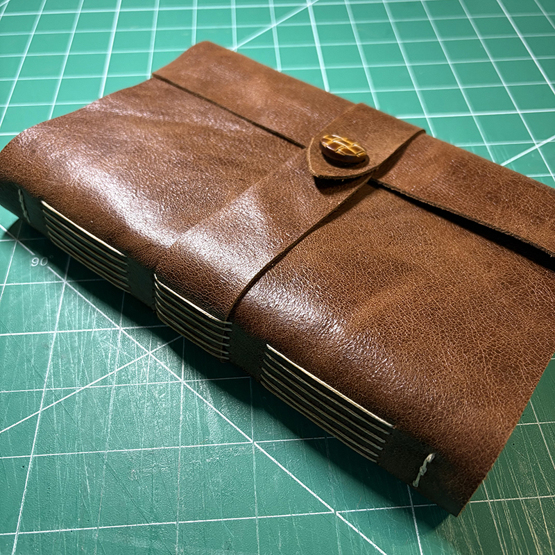 Longstitch Brown Leather Button Reading Journal - spine