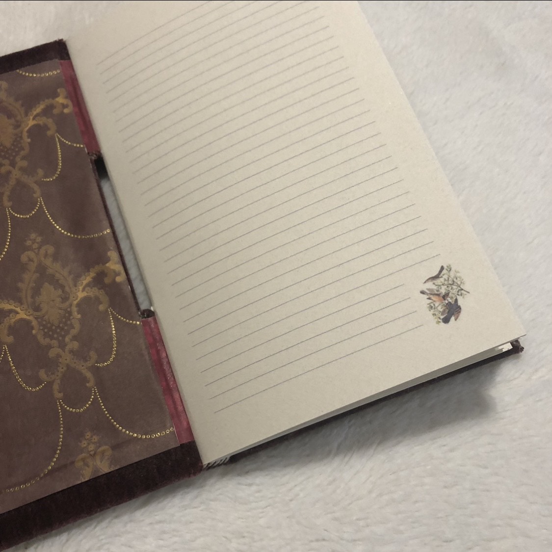 Buttonhole Red Birds Notebook - open