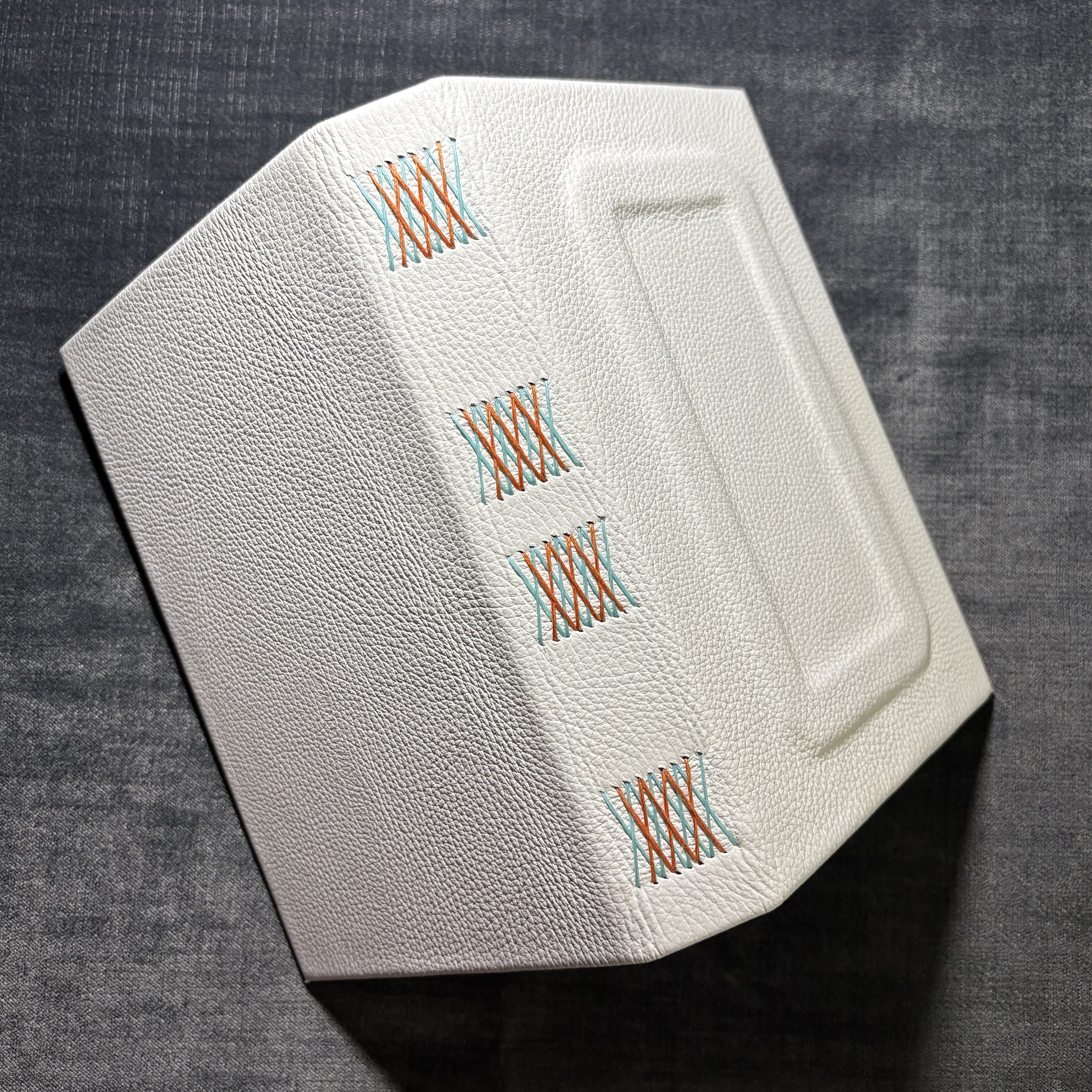 Cross-stitch White Leather Notebook - spine