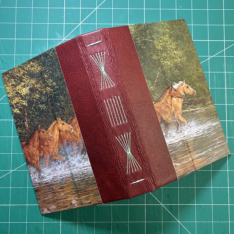 Longstitch Red Leather Horse Notebook - spine