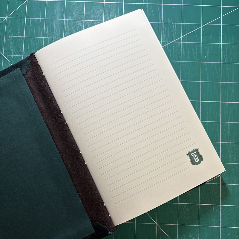 Longstitch Green Velvet Serpent Notebook - open