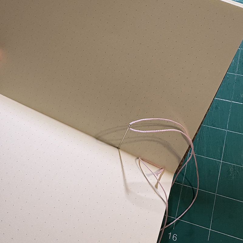 First stitch: out